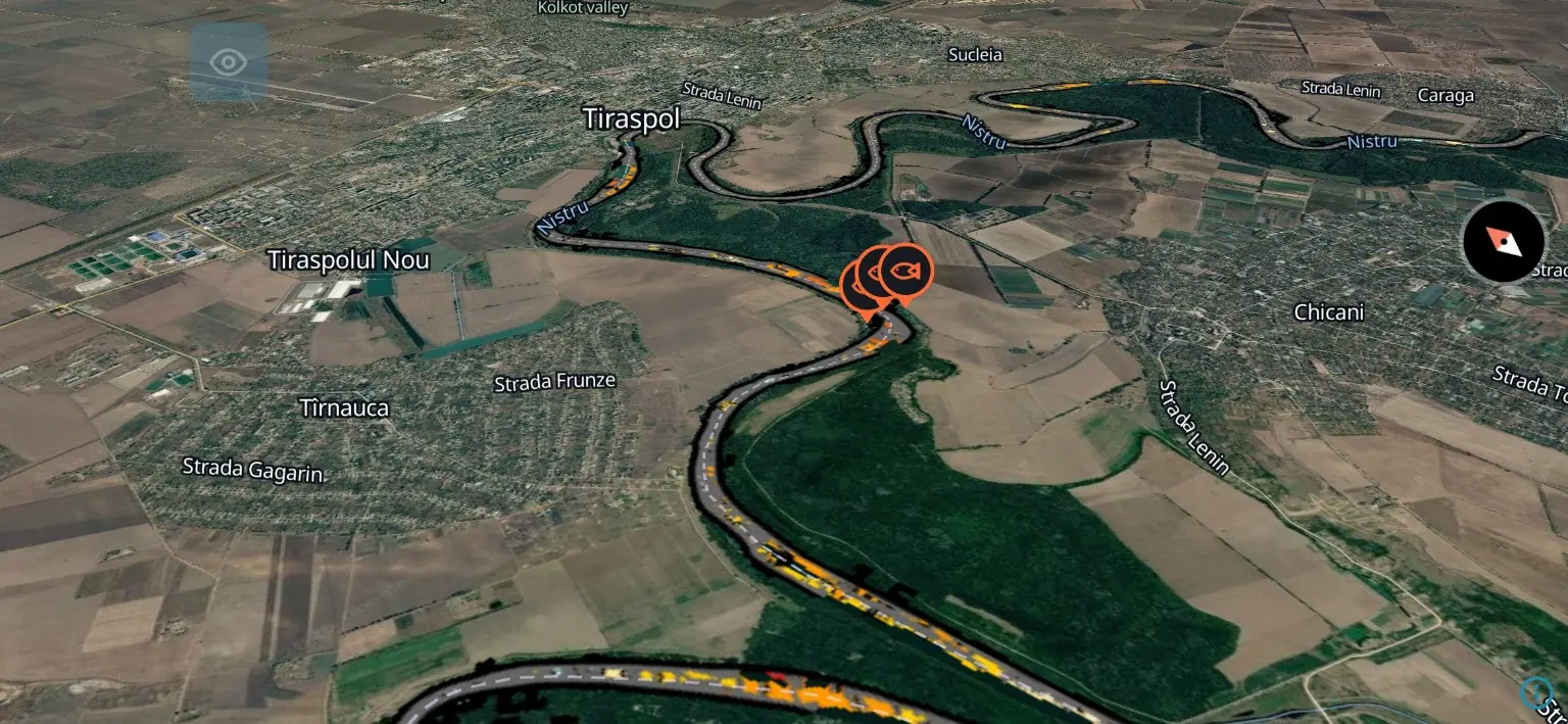 Harta adâncimilor Nistrului lângă Tiraspol cu relieful fundului